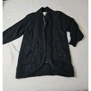 Vtg Michelle Nichol 80% Angora Rabbit Black Cardigan Sweater Sz M